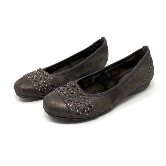 Gabor Bling Faux Fur Lined Flats Dark Fango - Picture 2 of 9